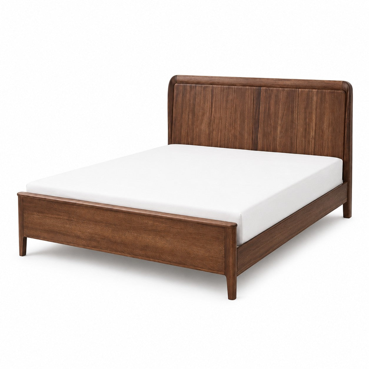 Solid Wood Queen Bed Frame – Modern Walnut Platform Bed with Tall Headboard for Contemporary Bedrooms