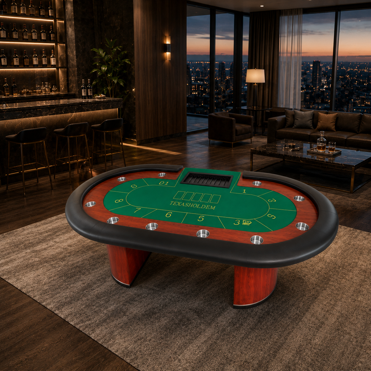 Kooka Living Premium Blackjack Texas Poker Table – Solid Wood Frame, 10-Player