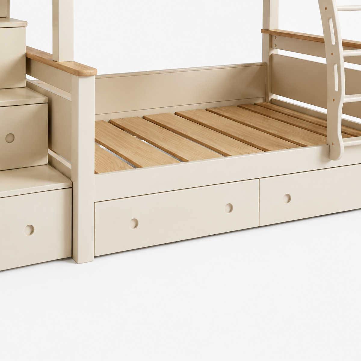Kooka Living Lumi Kids Windmill Solid Wood Bunk Bed | Cream White Children’s Double Bunk Bed with Storage Drawers, Optional Stair Cabinet & Free Mattresses