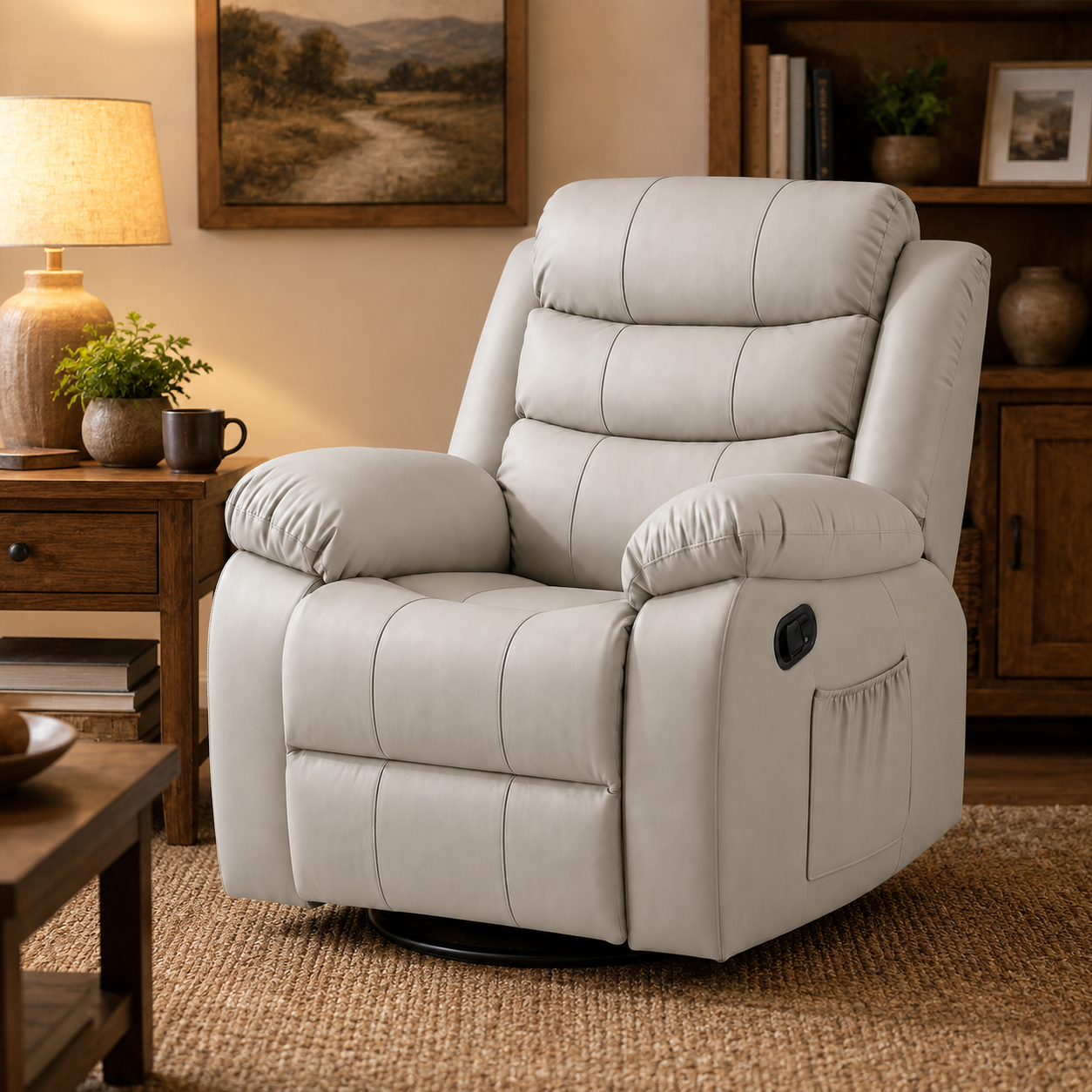 Multifunction Swivel Lounge Chair | Reclining Lazy Sofa Chair with Rocking Function, Ergonomic High Back Support & PU Leather Upholstery