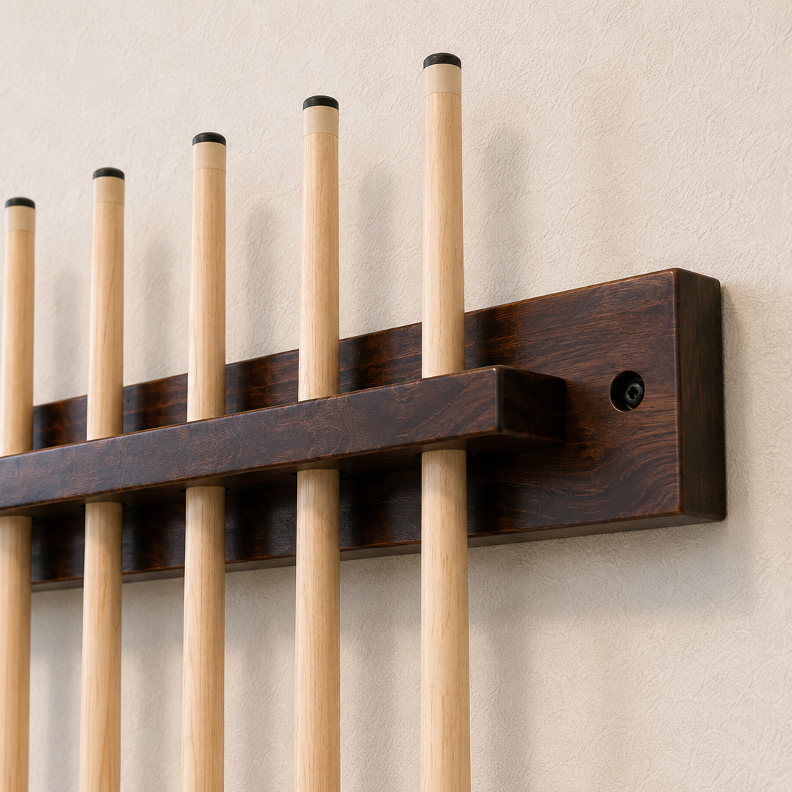 Solid Wood Wall-Mounted Billiard Cue Rack for 6 Cues Black/Walnut