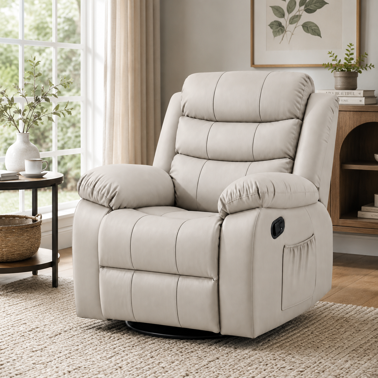 Multifunction Swivel Lounge Chair | Reclining Lazy Sofa Chair with Rocking Function, Ergonomic High Back Support & PU Leather Upholstery