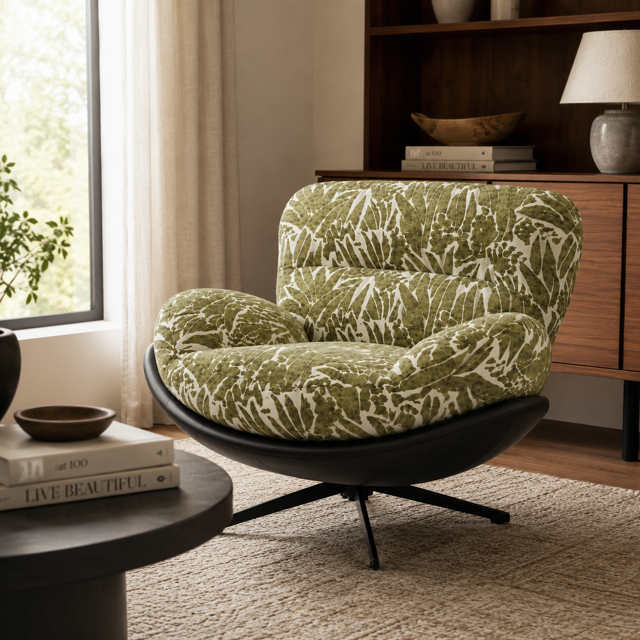 Modern Ergonomic Wingback Swivel Chair | 360° Rotatable Reclining Lounge Chair with PU Leather Upholstery & Plush Cushion Comfort