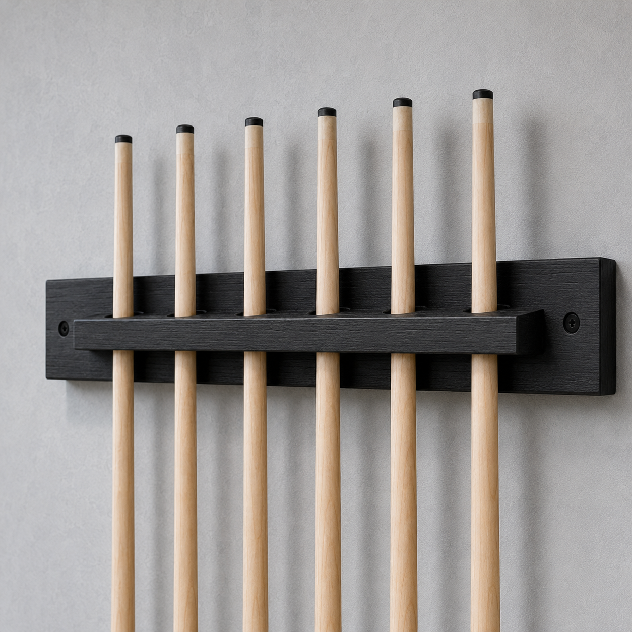Solid Wood Wall-Mounted Billiard Cue Rack for 6 Cues Black/Walnut