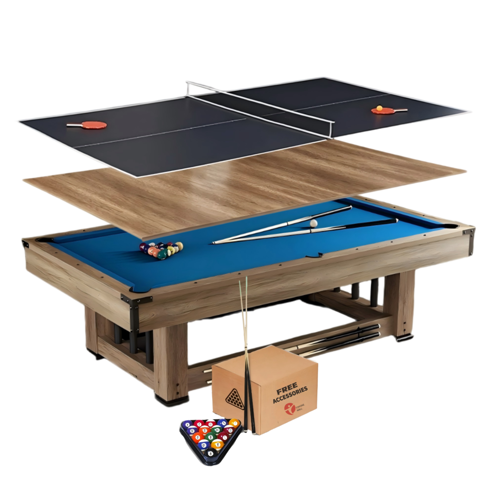 Udyr 7FT/8FT 3-IN-1 Multi-Functional Table/Pool Table/Table Tennis Table/Dining Table – Black/Blue Felt