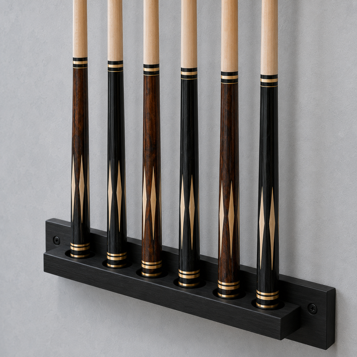 Solid Wood Wall-Mounted Billiard Cue Rack for 6 Cues Black/Walnut
