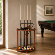 Fan-Shaped Freestanding Wooden Billiard Cue Rack for 8 Pool & Snooker Cues Black/Walnut