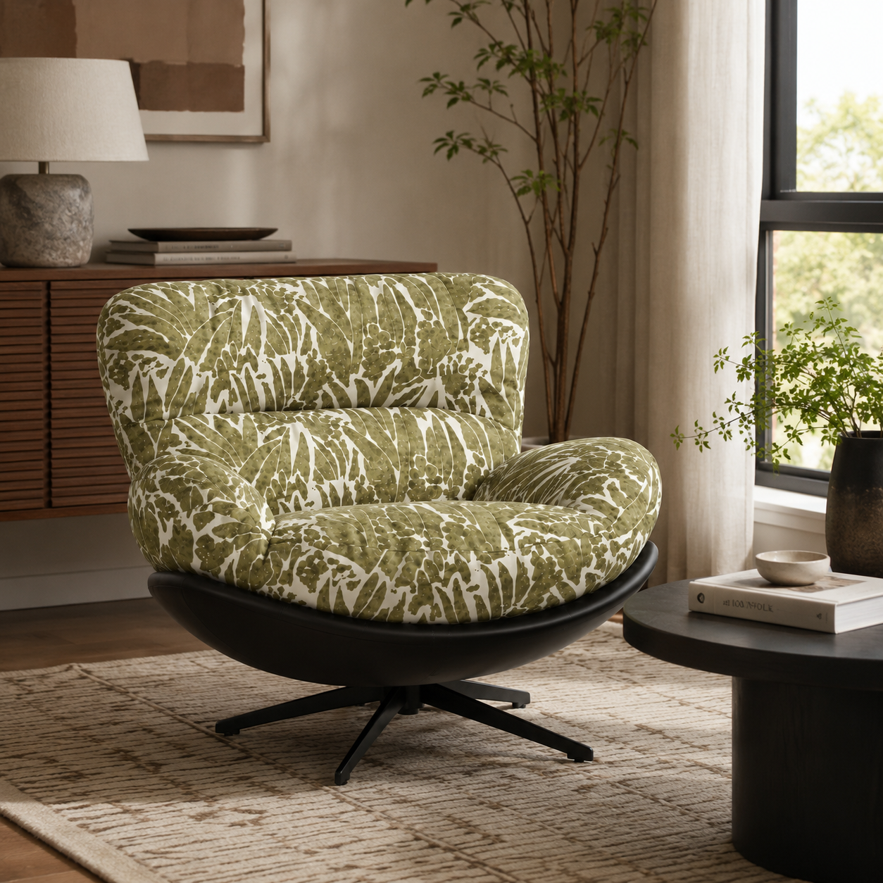 Modern Ergonomic Wingback Swivel Chair | 360° Rotatable Reclining Lounge Chair with PU Leather Upholstery & Plush Cushion Comfort