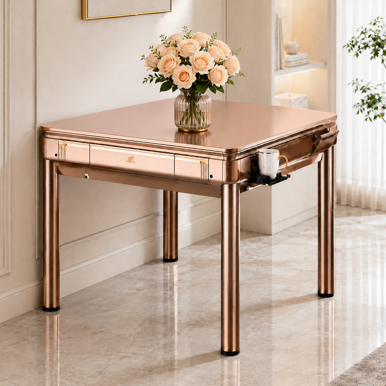 Champagne\Silver Gray Dual-Use Mahjong Table – Silent Operation, Fully Automatic - 2 Sets 144 Tiles