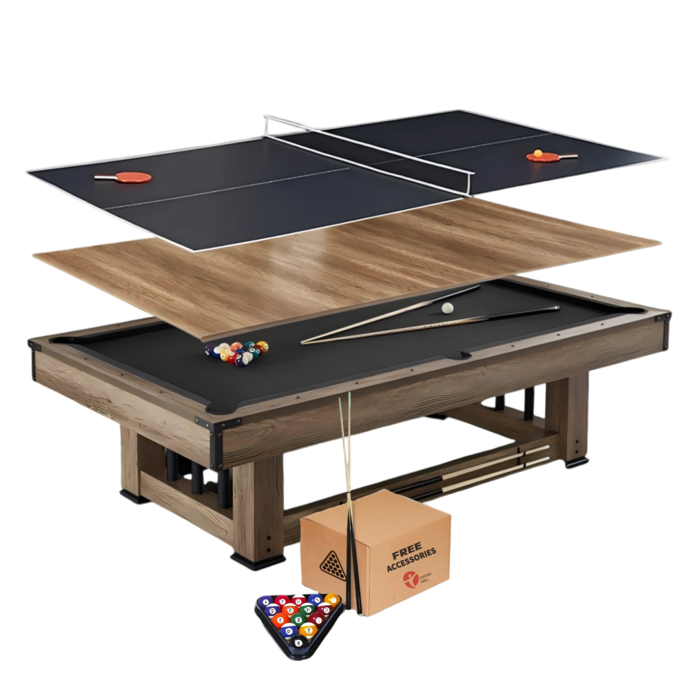 Udyr 7FT/8FT 3-IN-1 Multi-Functional Table/Pool Table/Table Tennis Table/Dining Table – Black/Blue Felt