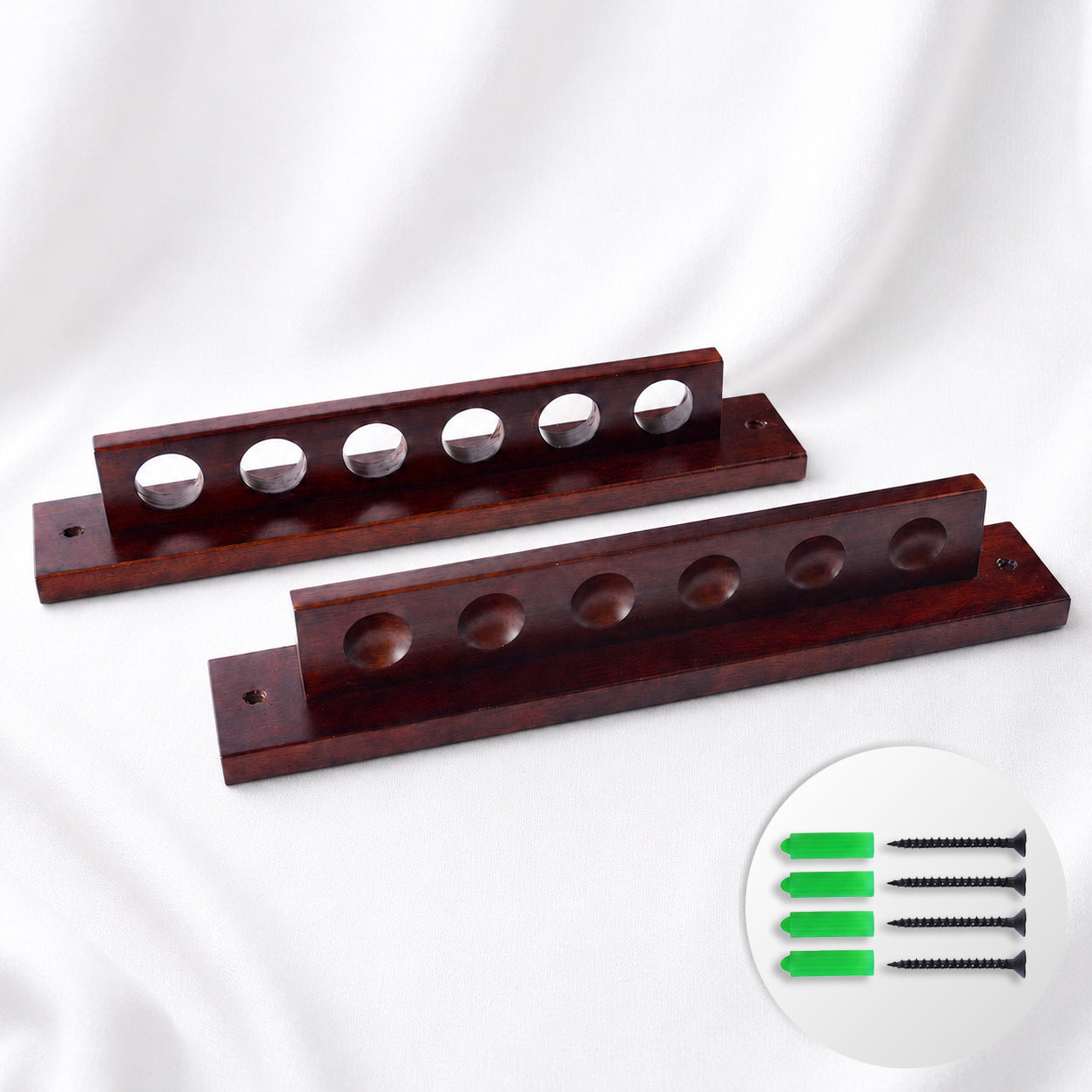 Solid Wood Wall-Mounted Billiard Cue Rack for 6 Cues Black/Walnut