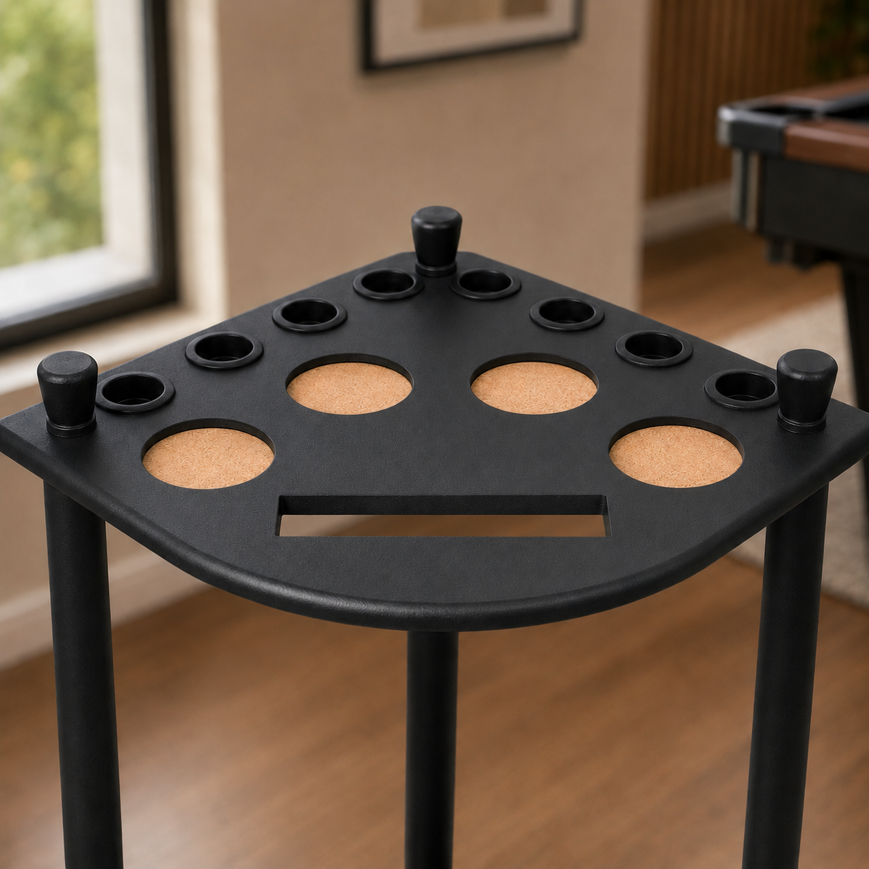 Fan-Shaped Freestanding Wooden Billiard Cue Rack for 8 Pool & Snooker Cues Black/Walnut