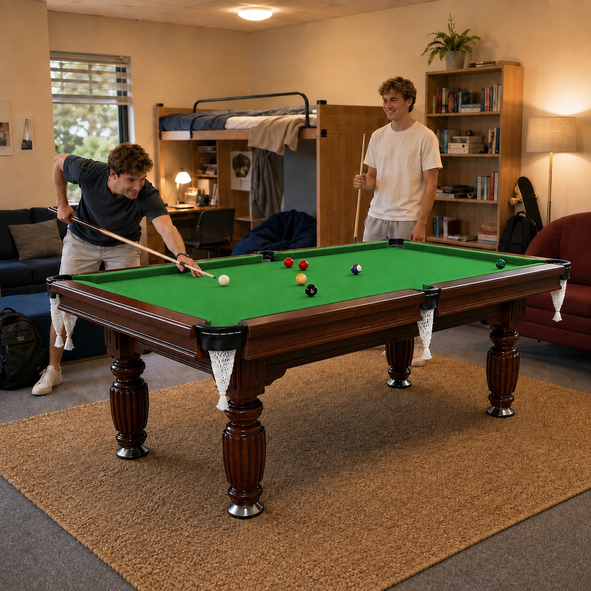 Kooka Living CueNova Prestige W8 8FT New Slate Billiard Table / Pool Table – Walnut Frame- White Billiards net port