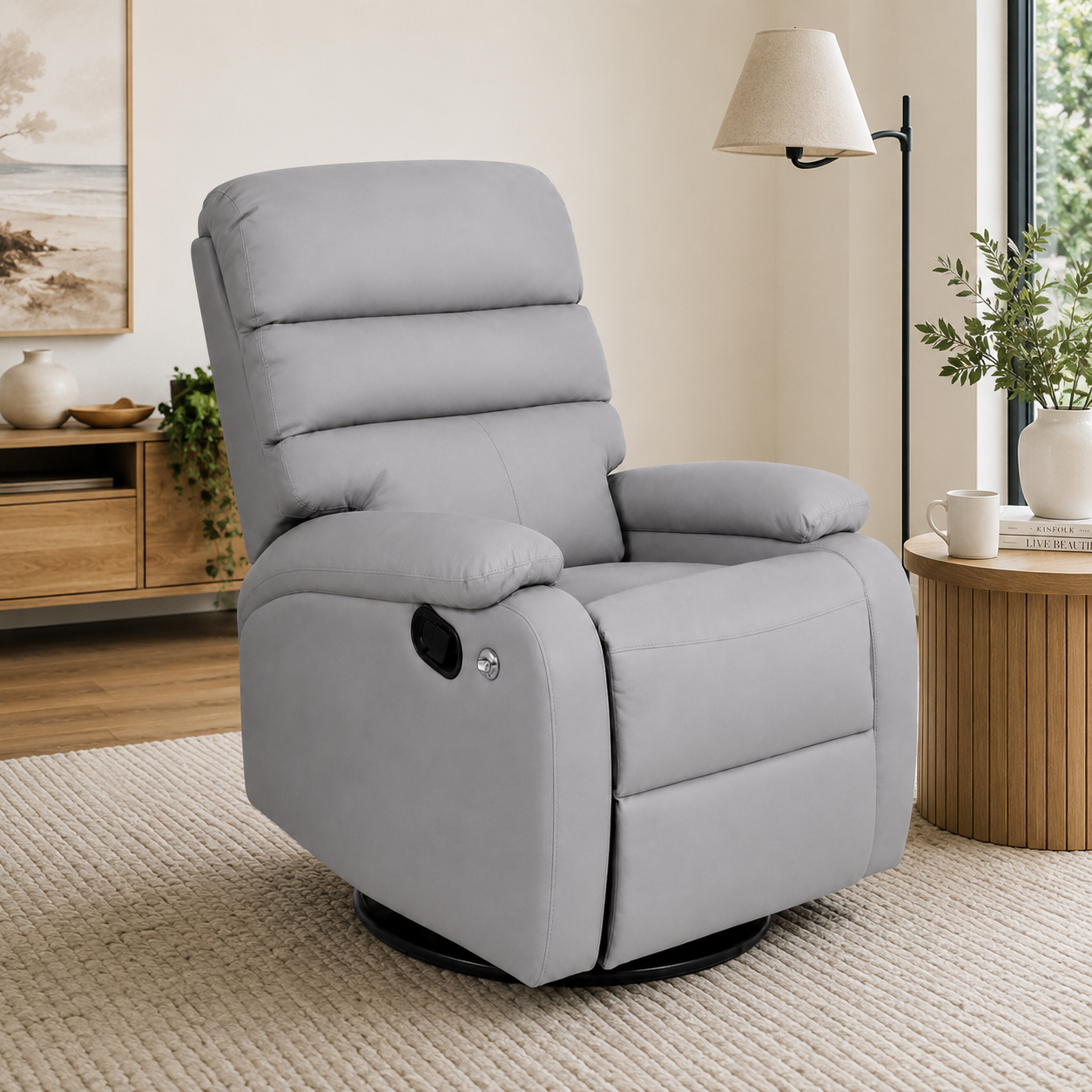 Convertible Lazy Sofa Chair | Reclining Swivel Lounge Chair with Rocking Function, Extendable Footrest & PU Leather Upholstery