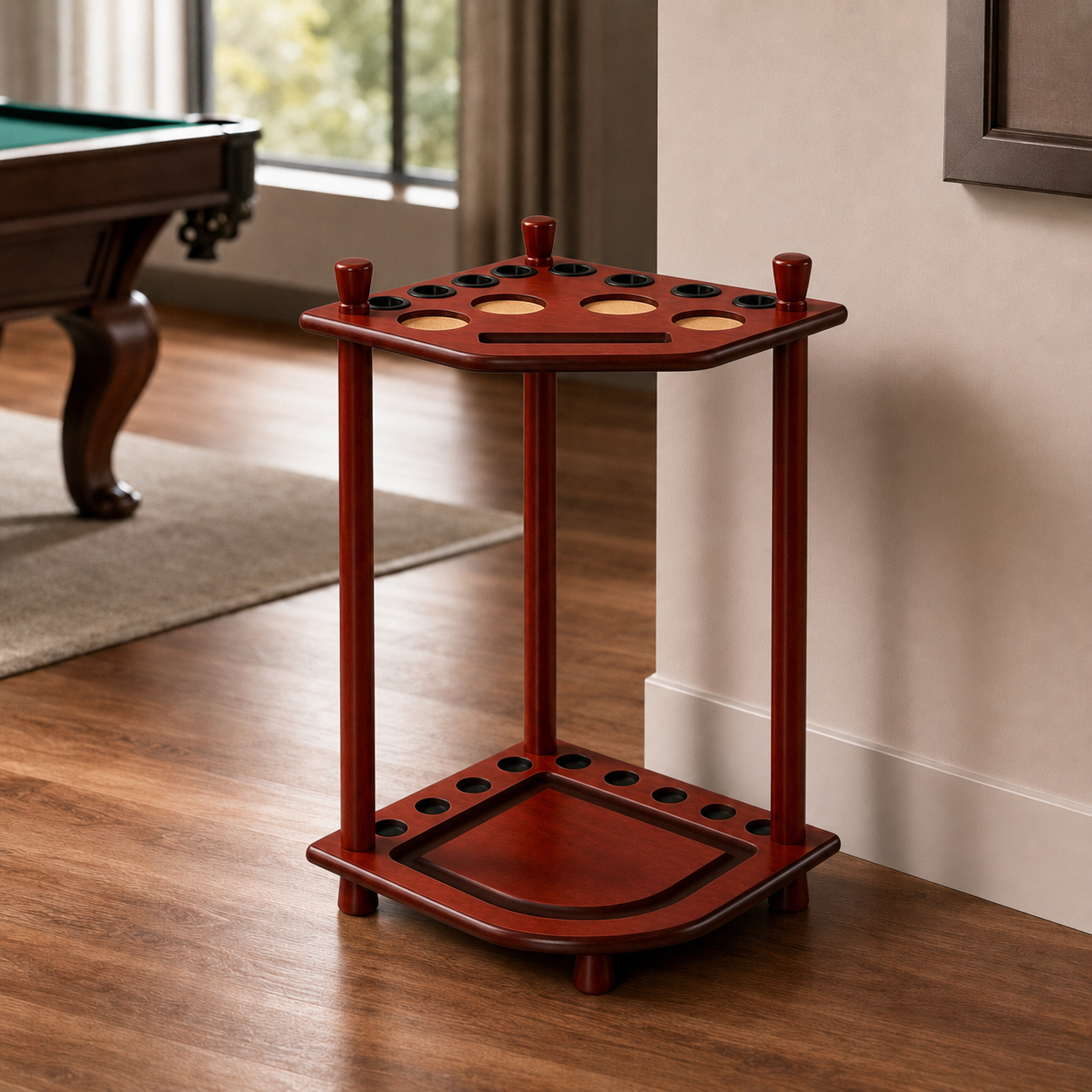 Fan-Shaped Freestanding Wooden Billiard Cue Rack for 8 Pool & Snooker Cues Black/Walnut