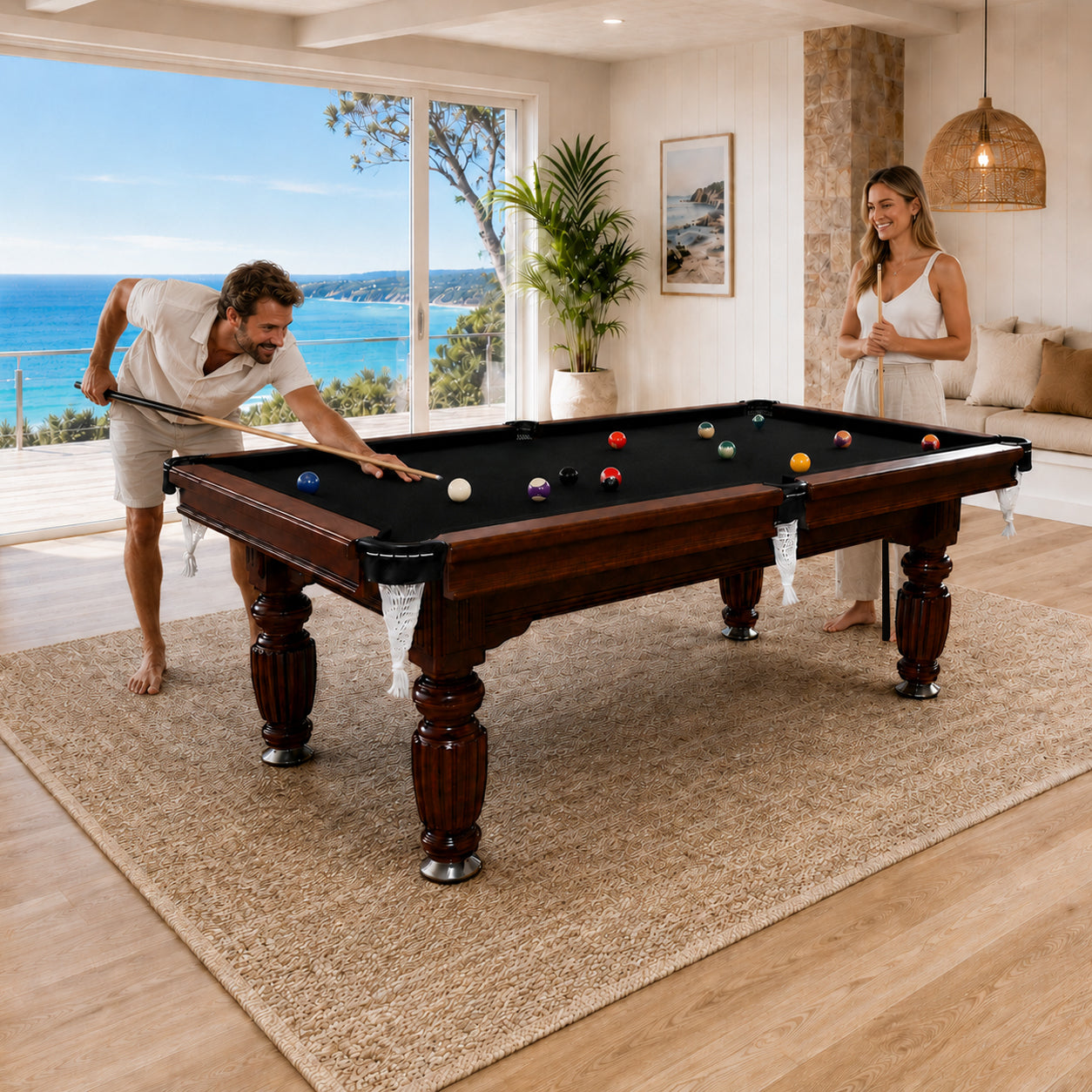 8FT New Slate Billiard Table / Pool Table – Walnut Frame- White Billiards net port