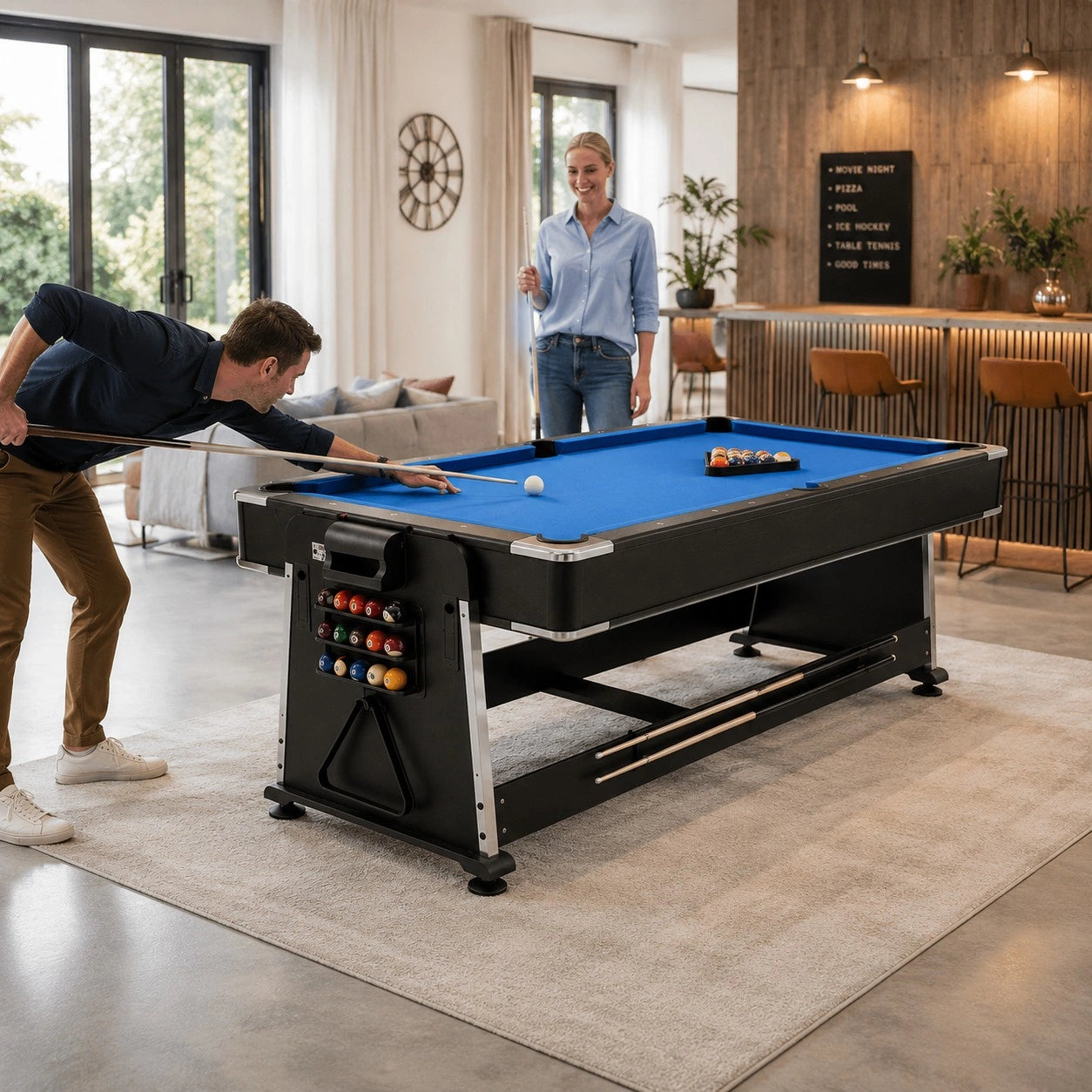 7FT 4-IN-1 Multi-Functional  Convertible Table / Pool Table – BLACK/WALNUT/WHITE