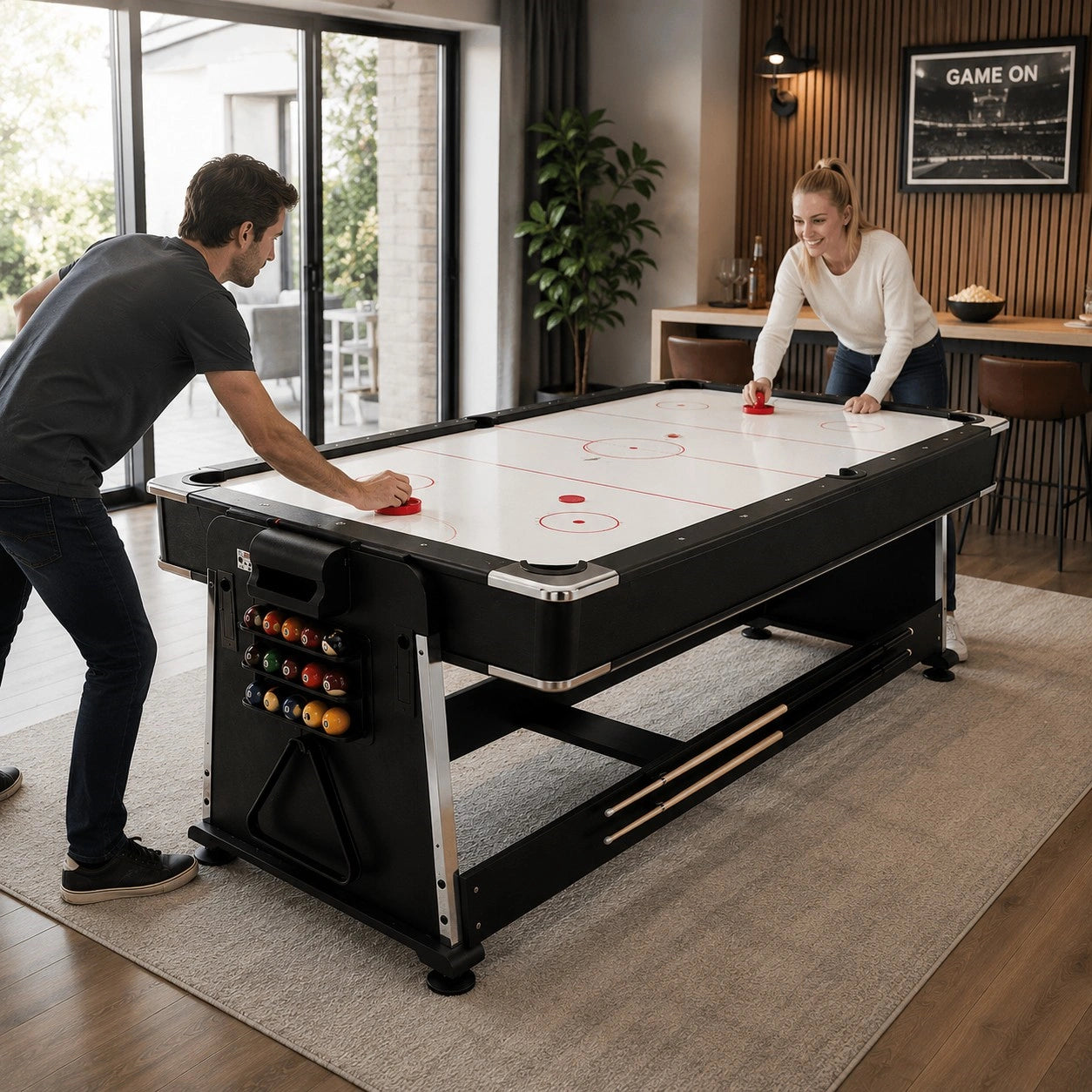 7FT 4-IN-1 Multi-Functional  Convertible Table / Pool Table – BLACK/WALNUT/WHITE