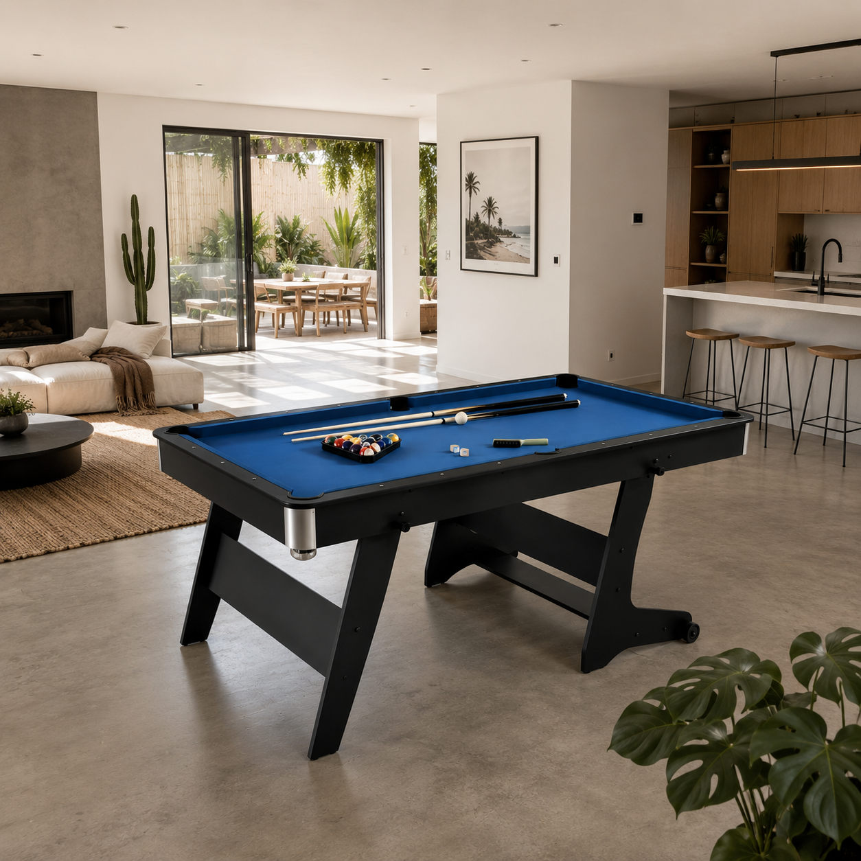 6FT Home Pool Table Foldable Billiard Table Multi Functional Pool Table - Blue Felt