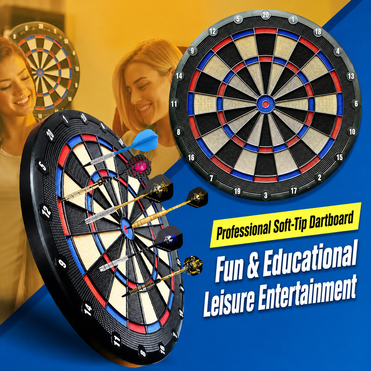 Professional Dartboard Set – On-Target Display Steel Tip Dartboard with Aluminum Shaft Darts