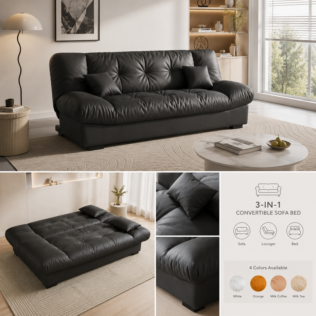 Sofa Bed Living Room Small Apartment Synthetic PU Surface Upholstery Sofa Bed Folding Dual-Purpose