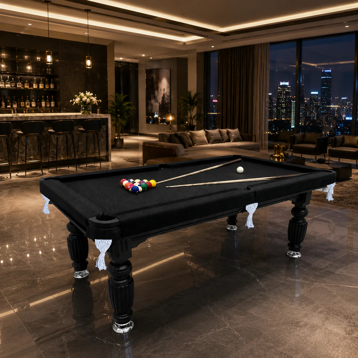 Kooka Living CueNova Prestige B8 8FT New Slate Billiard Table / Pool Table – Black Frame- White Billiards net port