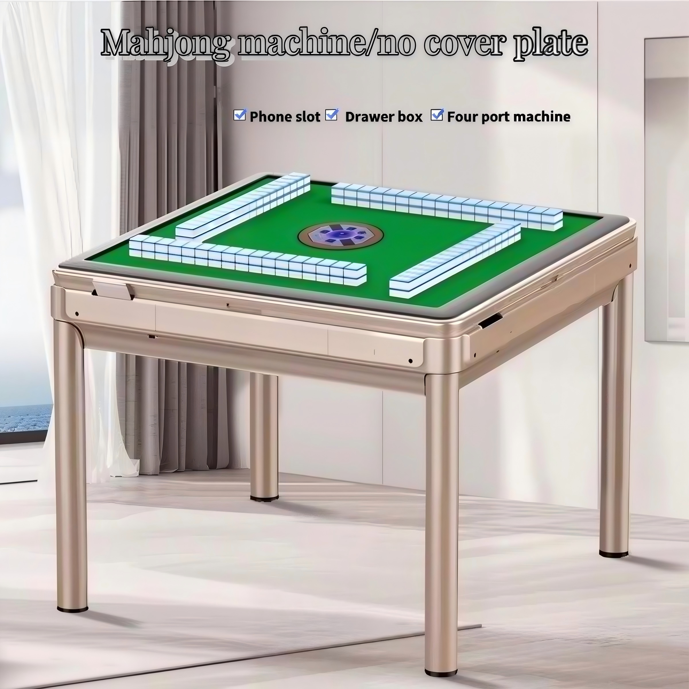 Champagne\Silver Gray Dual-Use Mahjong Table – Silent Operation, Fully Automatic - 2 Sets 144 Tiles