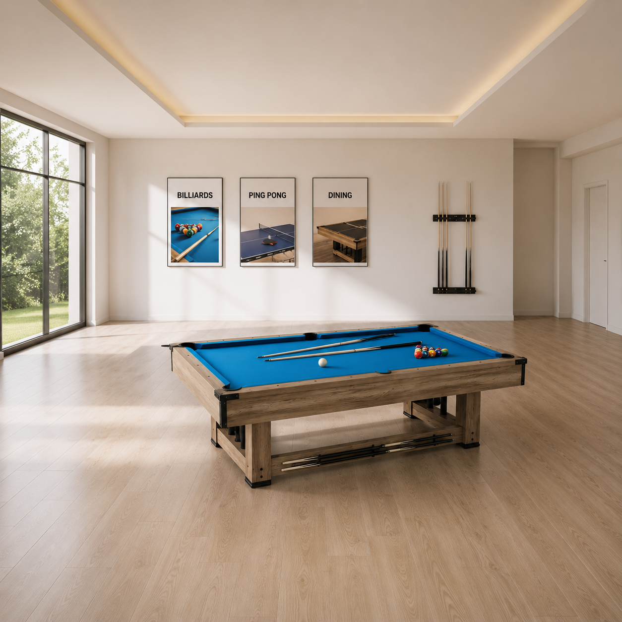Udyr 7FT/8FT 3-IN-1 Multi-Functional Table/Pool Table/Table Tennis Table/Dining Table – Black/Blue Felt