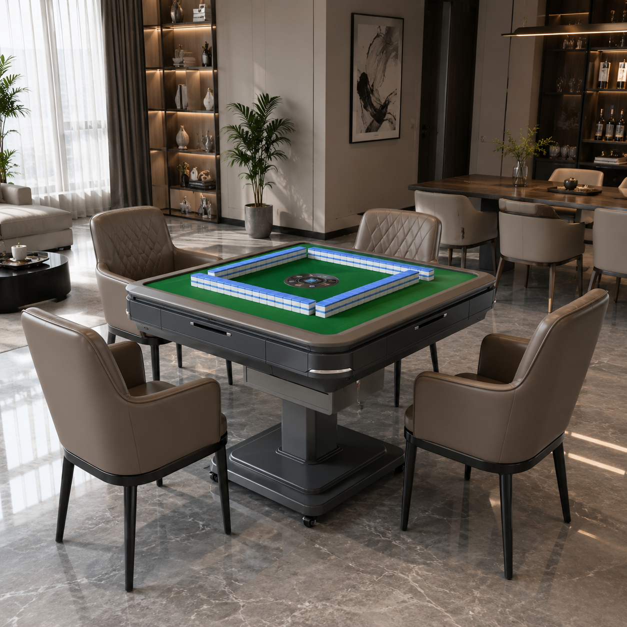 42 MM Chinese Style Folding Automatic Mahjong Table / Dining Table / 2 Sets 144 Tiles