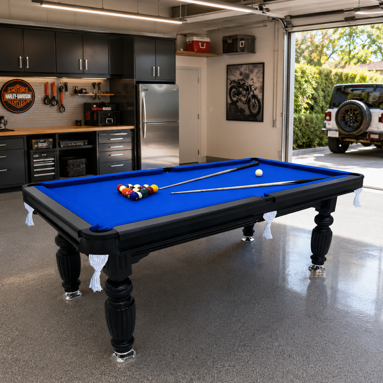 8FT New Slate Billiard Table / Pool Table – Black Frame- Black Billiards net port