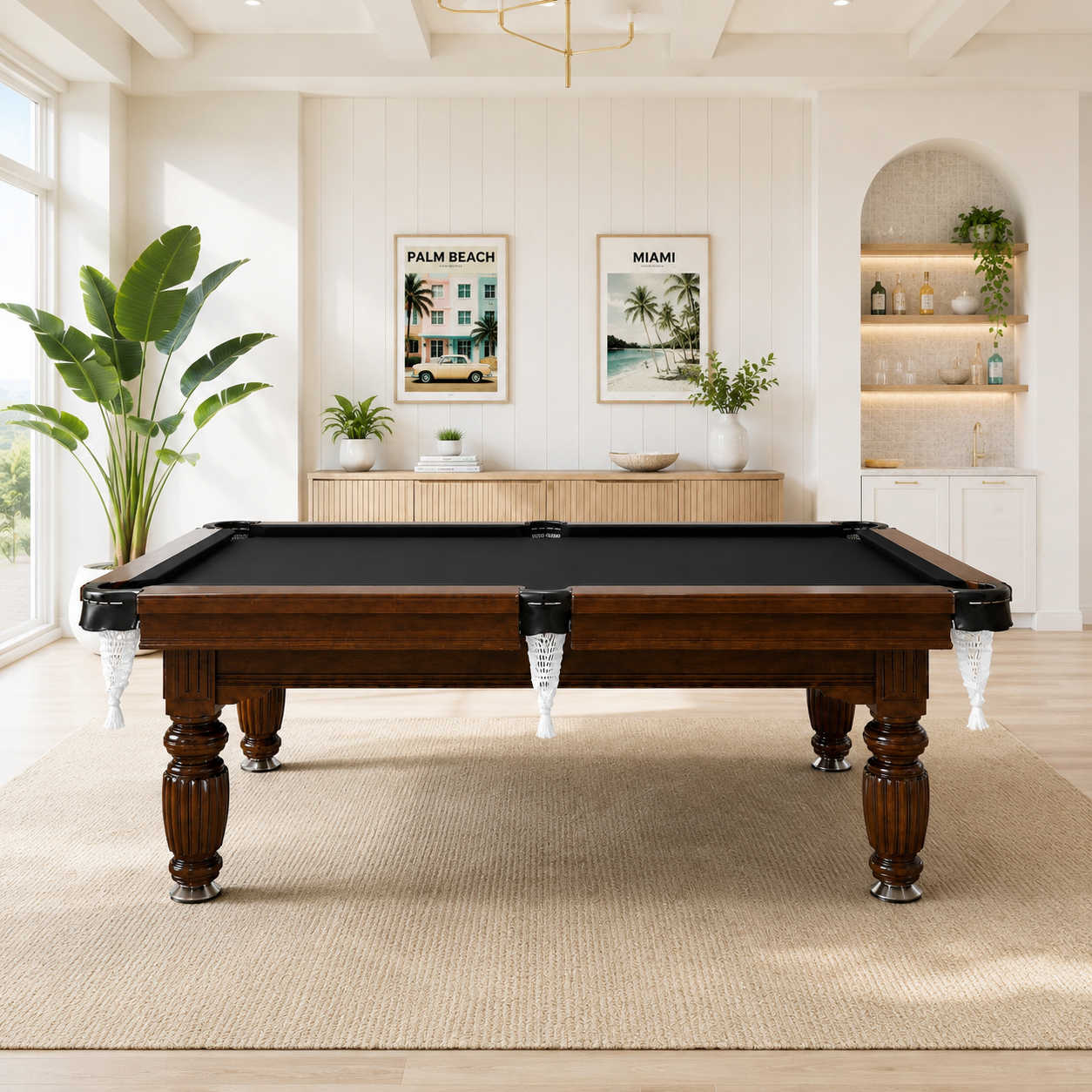 8FT New Slate Billiard Table / Pool Table – Walnut Frame- White Billiards net port