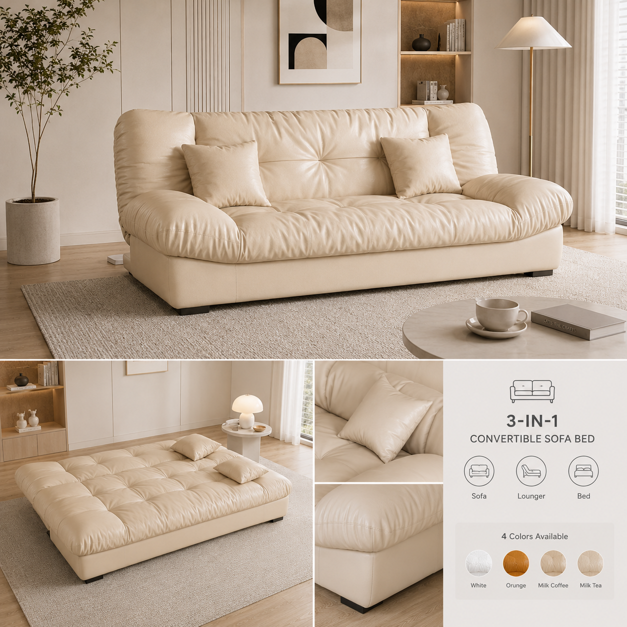 Sofa Bed Living Room Small Apartment Synthetic PU Surface Upholstery Sofa Bed Folding Dual-Purpose