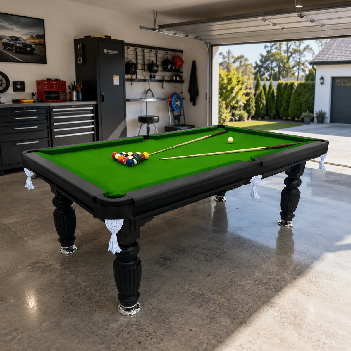 Kooka Living CueNova Prestige B8 8FT New Slate Billiard Table / Pool Table – Black Frame- White Billiards net port