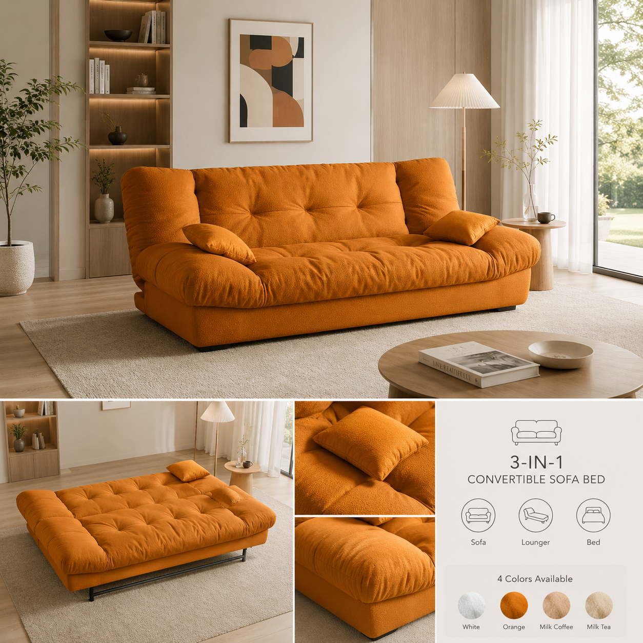 Sofa Bed Living Room Small Apartment Synthetic PU Surface Upholstery Sofa Bed Folding Dual-Purpose
