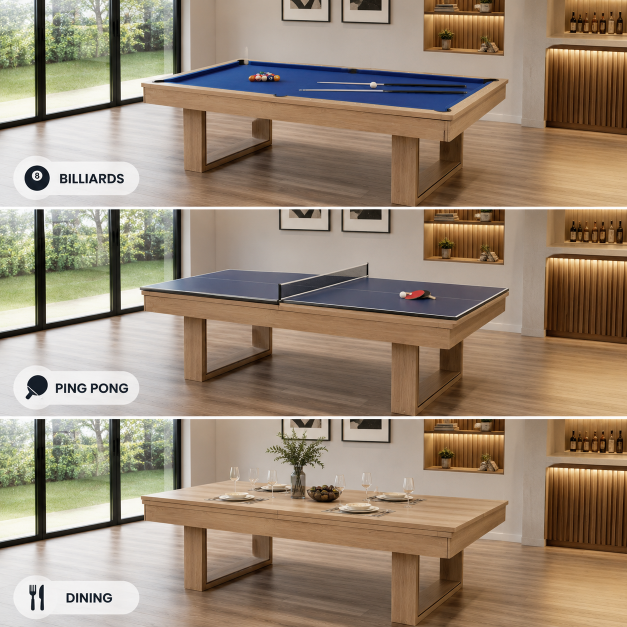 Ludo 3-IN-1 Pool Table | Billiard, Table Tennis & Dining Combo 7FT/8FT