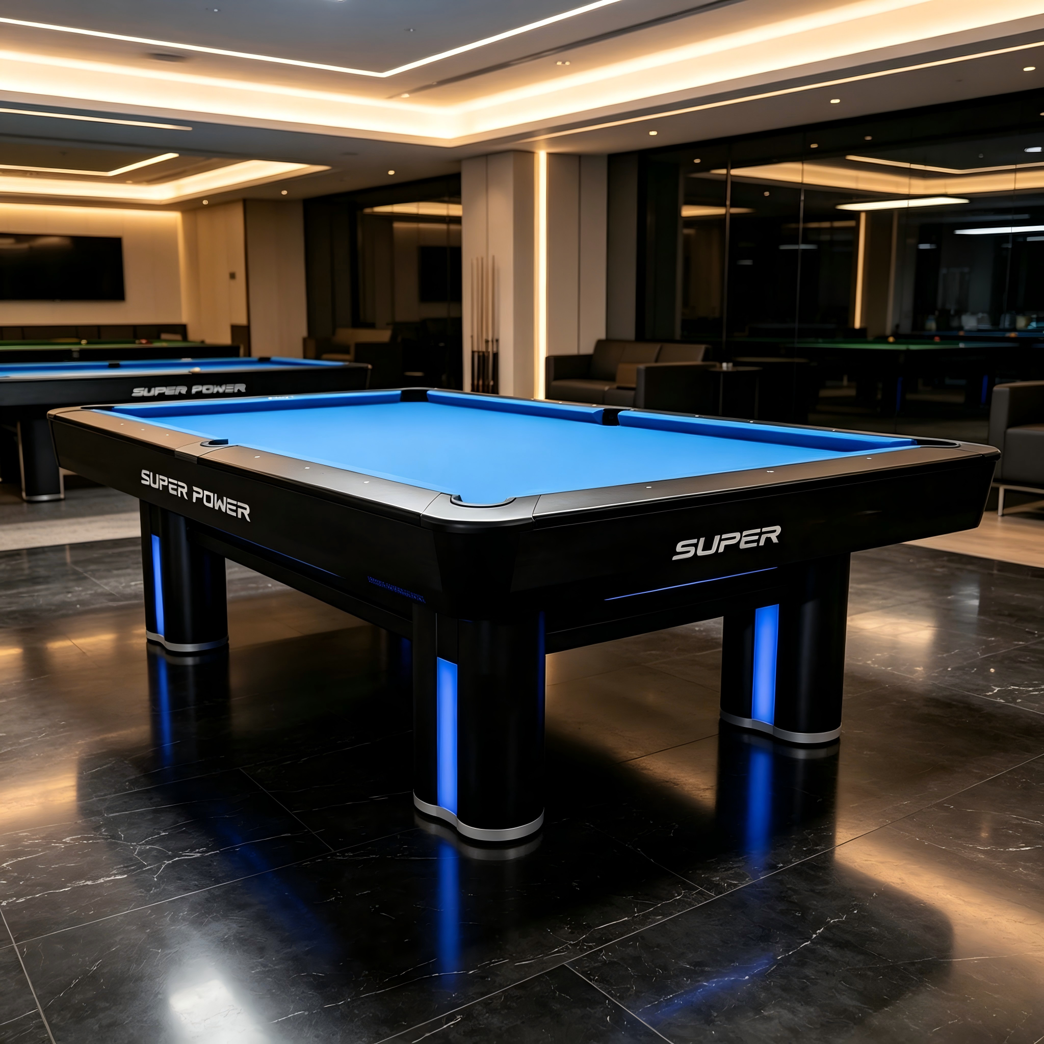 Elite 8FT Slate Pool Table – Premium Black LED Billiard Table with Modern Tournament Design