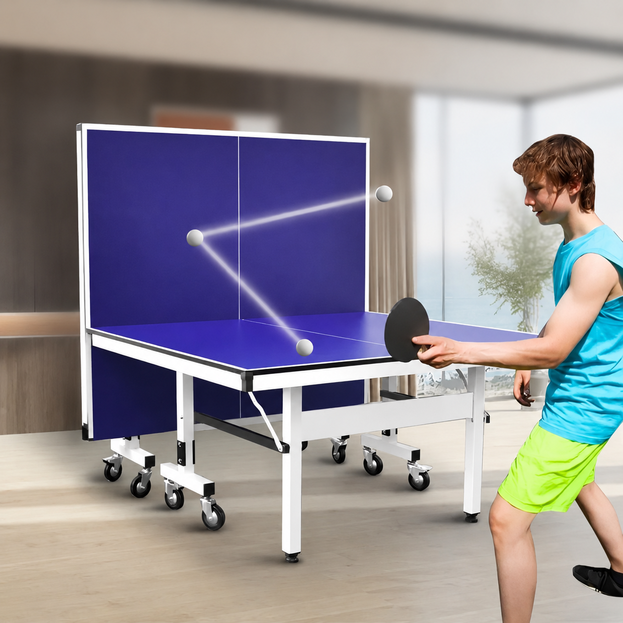 25mm Top Steel Leg Indoor Table Tennis Table - Blue\Black |10-Minute Assembly