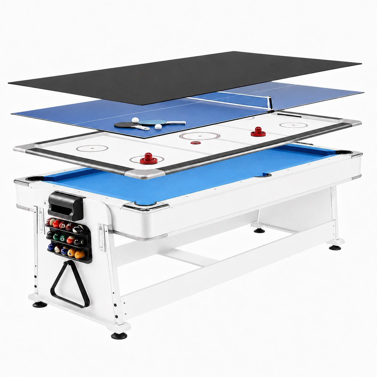 8FT 4-in-1 Multi-Functional Game & Dining Table with Pool, Table Tennis & Air Hockey