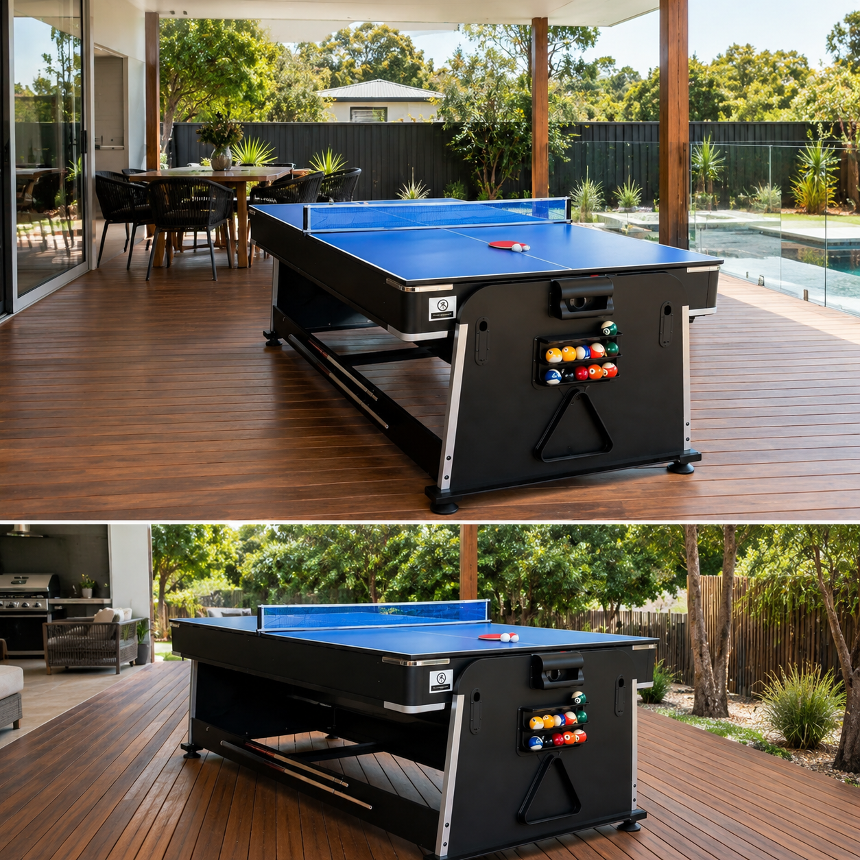 8FT 4-in-1 Multi-Functional Game & Dining Table with Pool, Table Tennis & Air Hockey