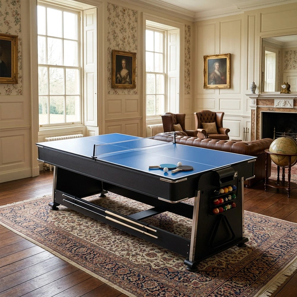 7FT 4-IN-1 Multi-Functional  Convertible Table / Pool Table – BLACK/WALNUT/WHITE