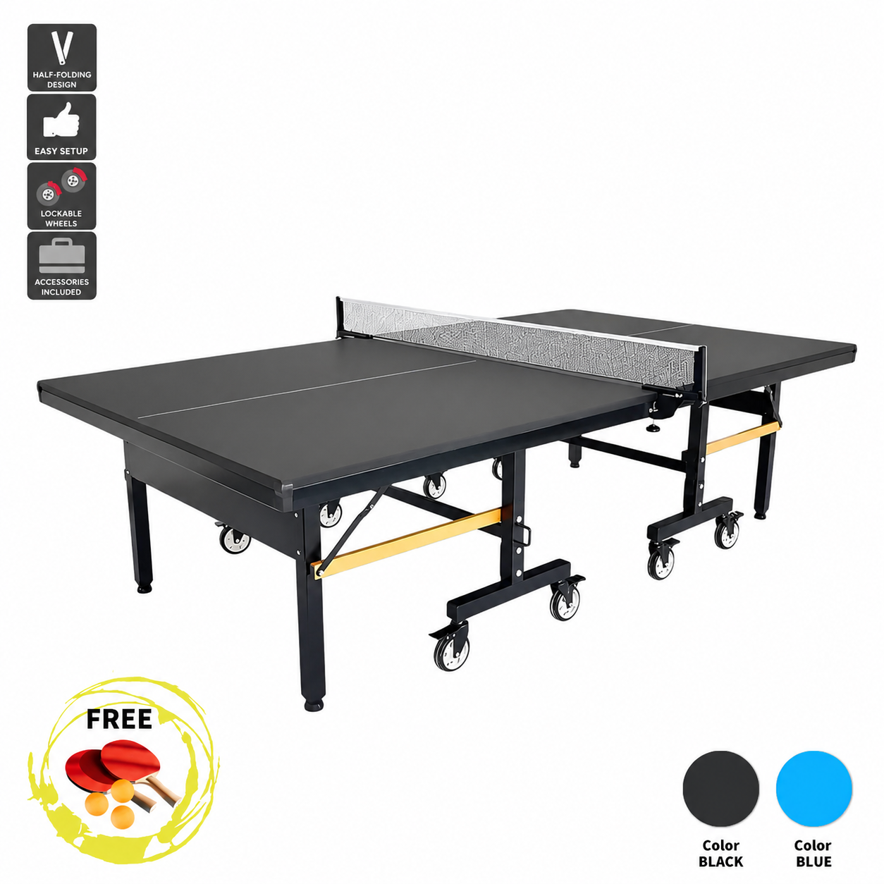 25mm Top Steel Leg Indoor Table Tennis Table - Blue\Black |10-Minute Assembly