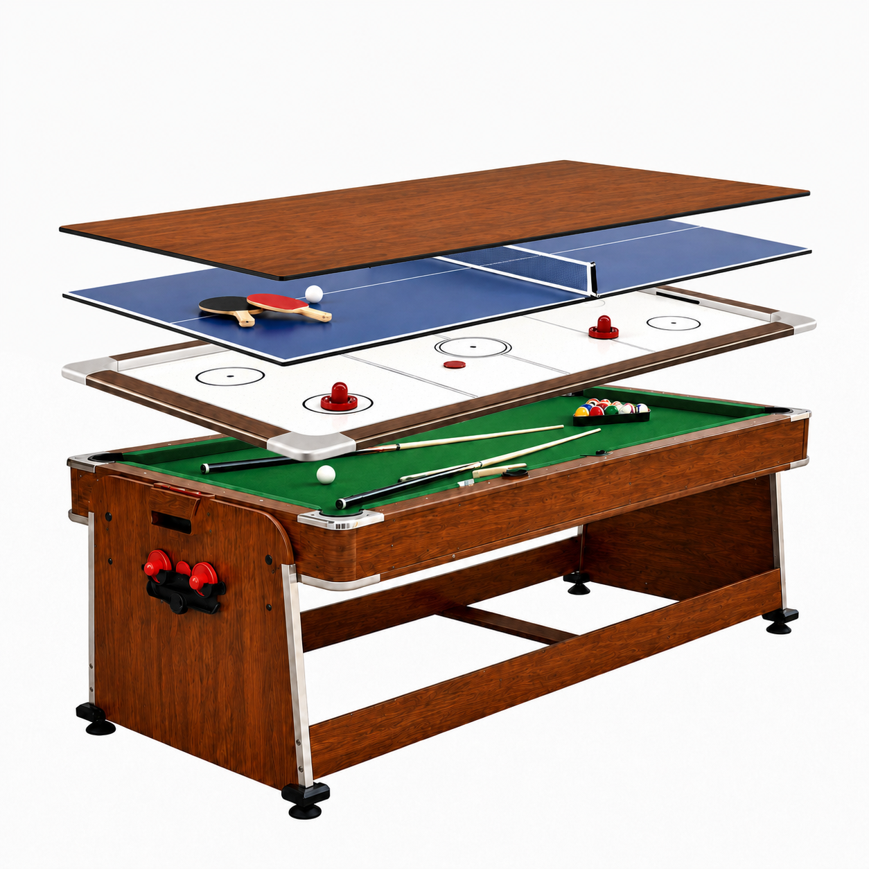 8FT 4-in-1 Multi-Functional Game & Dining Table with Pool, Table Tennis & Air Hockey