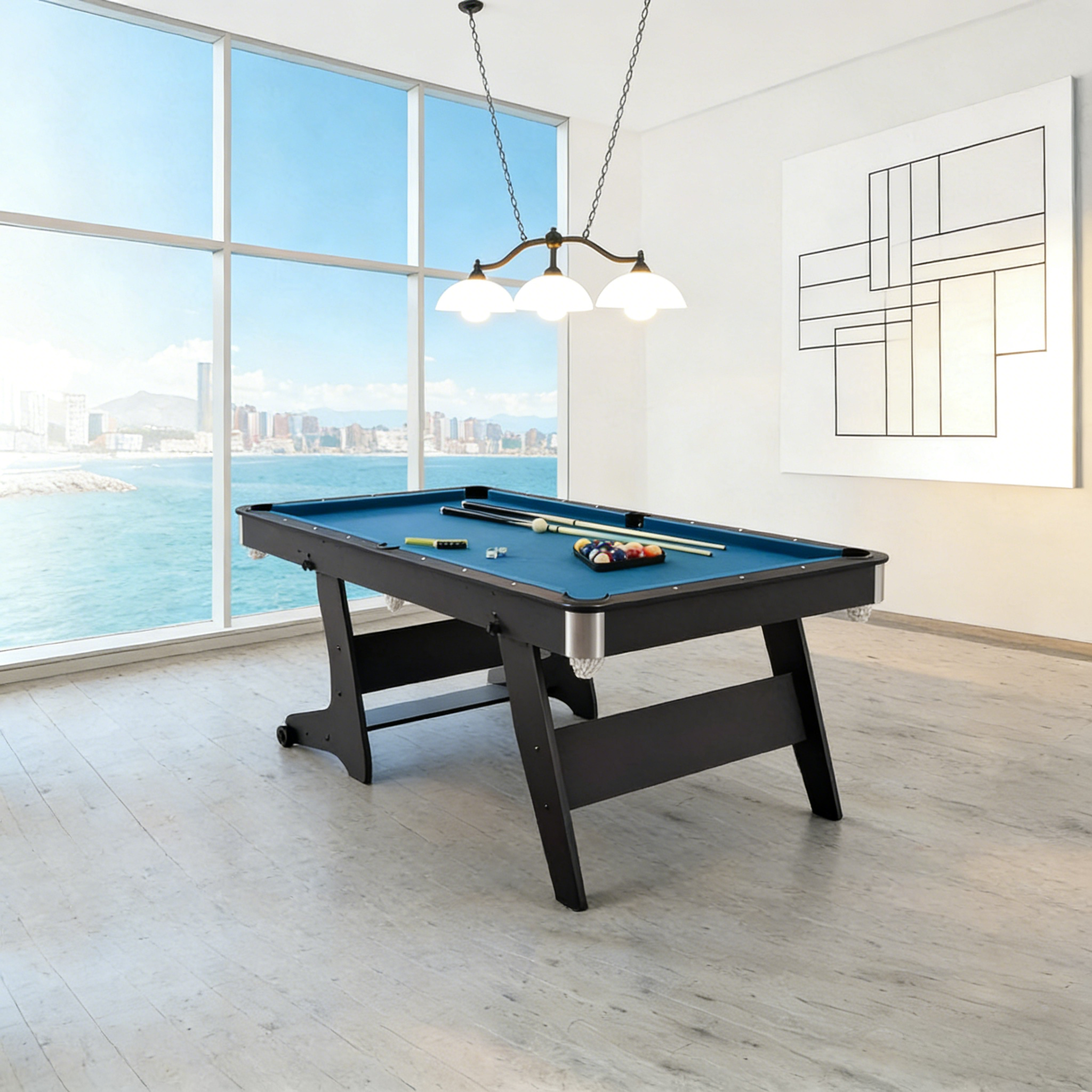 6FT Home Pool Table Foldable Billiard Table Multi Functional Pool Table - Blue Felt