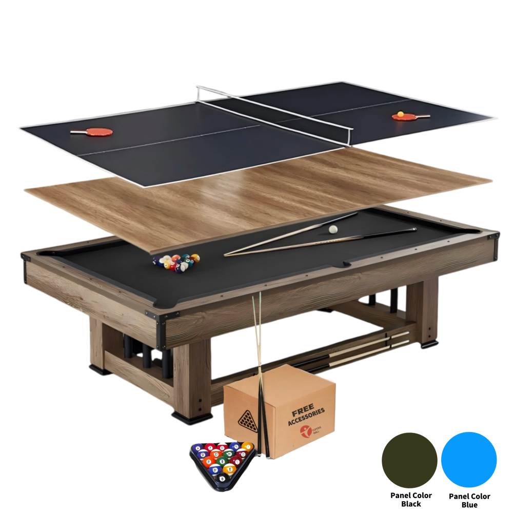 Udyr 7FT/8FT 3-IN-1 Multi-Functional Table/Pool Table/Table Tennis Table/Dining Table – Black/Blue Felt