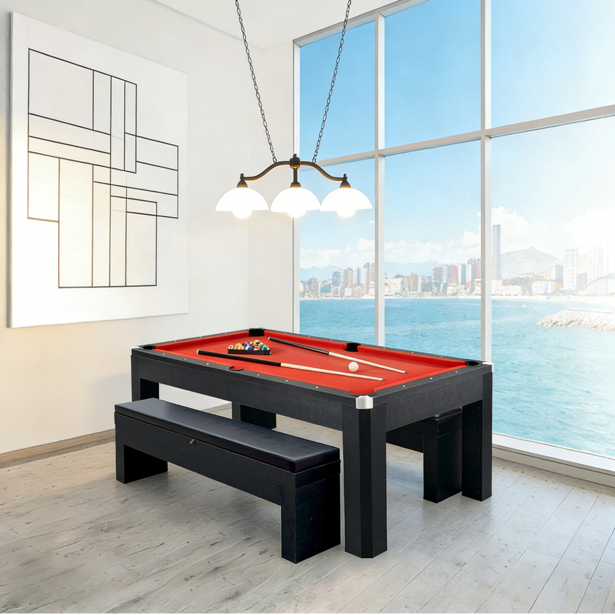 Majestic 3-IN-1 MDF Pool Table 7FT | Dining & Table Tennis Combo with Benches