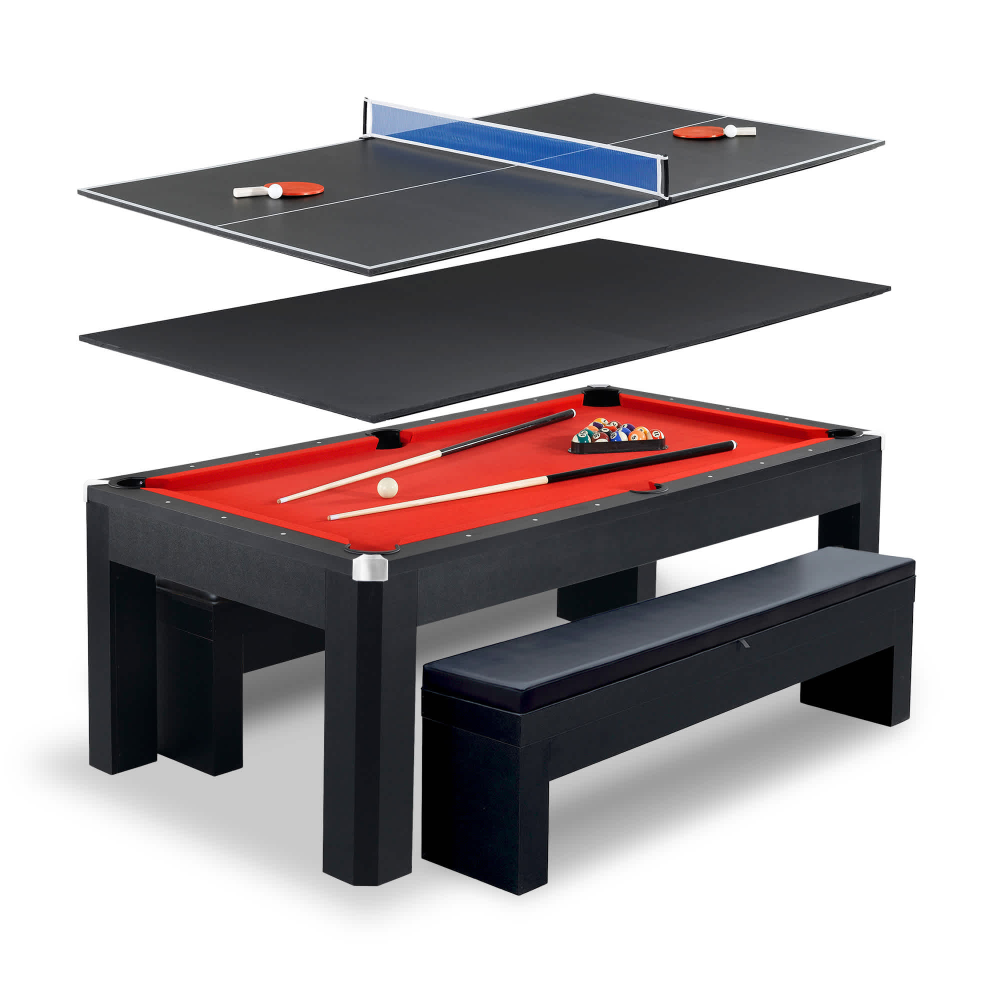Majestic 3-IN-1 MDF Pool Table 7FT | Dining & Table Tennis Combo with Benches