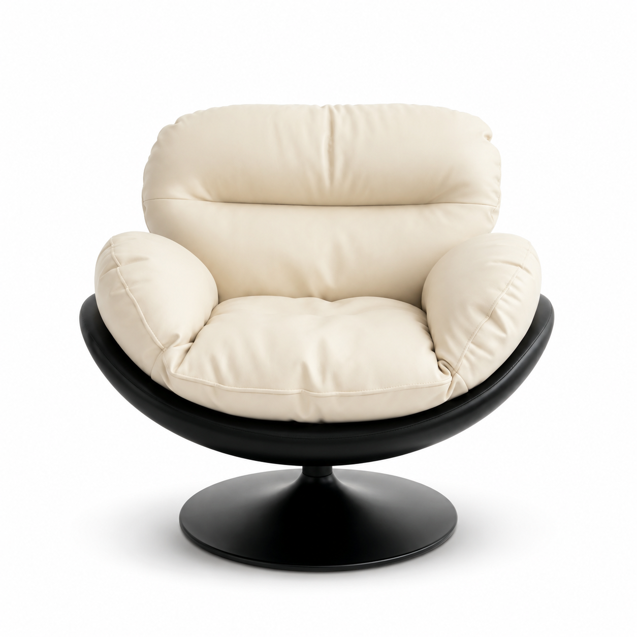 Modern Beige Swivel Accent Chair | Ergonomic Lounge Chair with Pillow Back Cushion, 360° Rotating Base & Premium PU Leather Upholstery