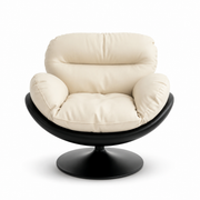 Modern Beige Swivel Accent Chair | Ergonomic Lounge Chair with Pillow Back Cushion, 360° Rotating Base & Premium PU Leather Upholstery