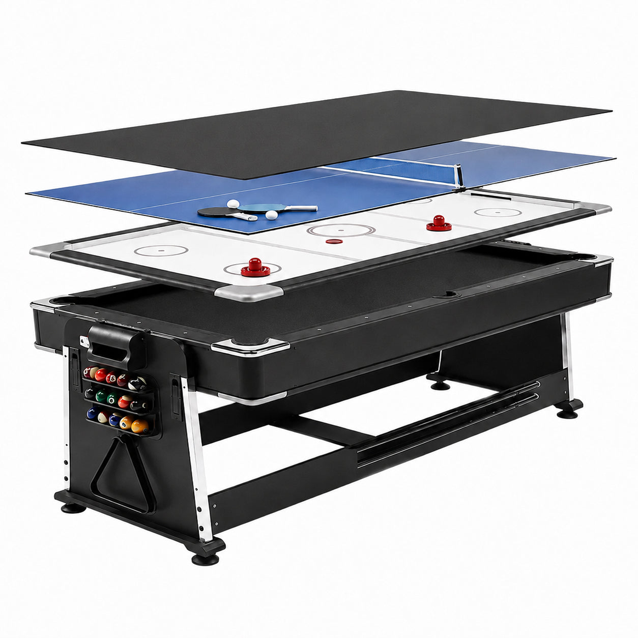 8FT 4-in-1 Multi-Functional Game & Dining Table with Pool, Table Tennis & Air Hockey