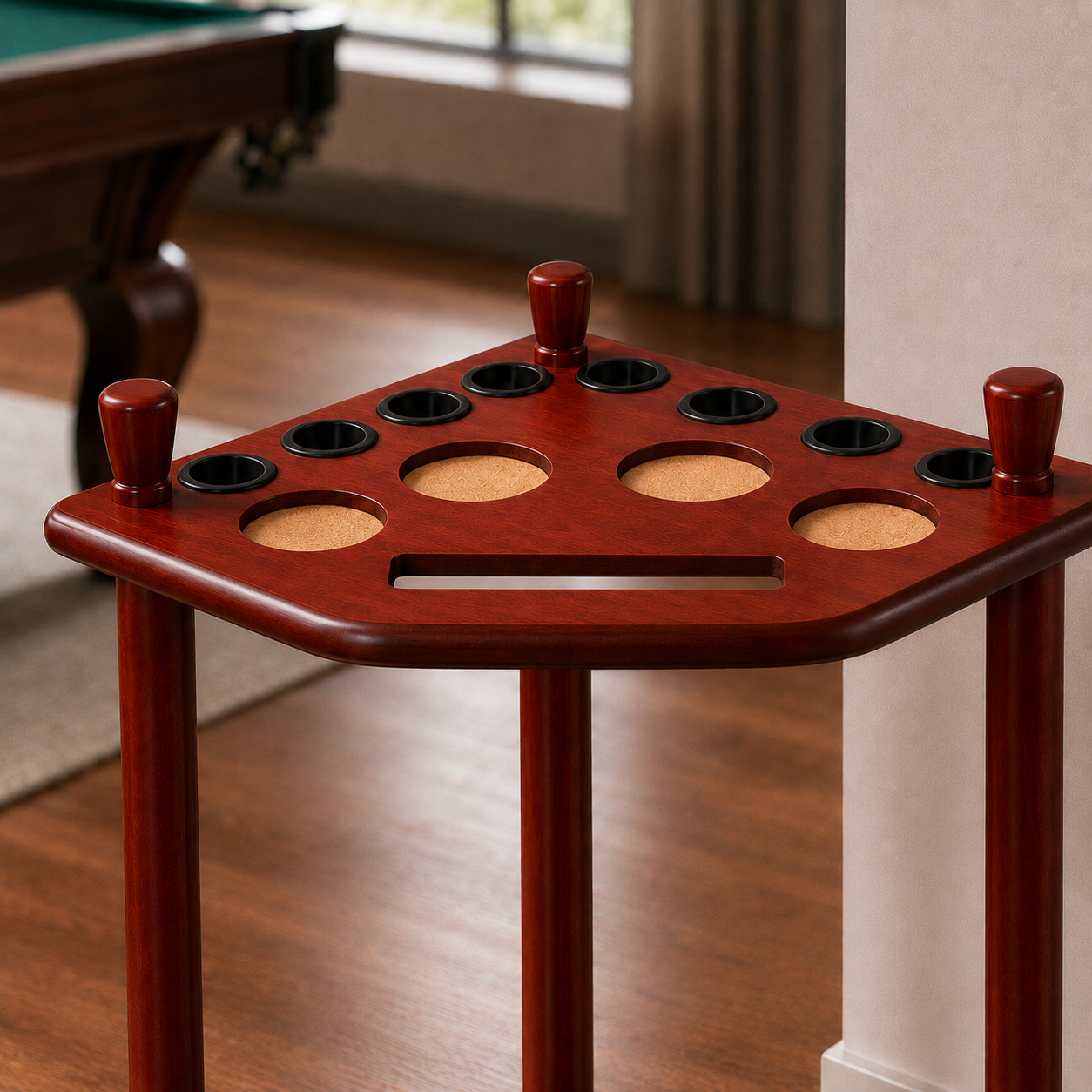Fan-Shaped Freestanding Wooden Billiard Cue Rack for 8 Pool & Snooker Cues Black/Walnut